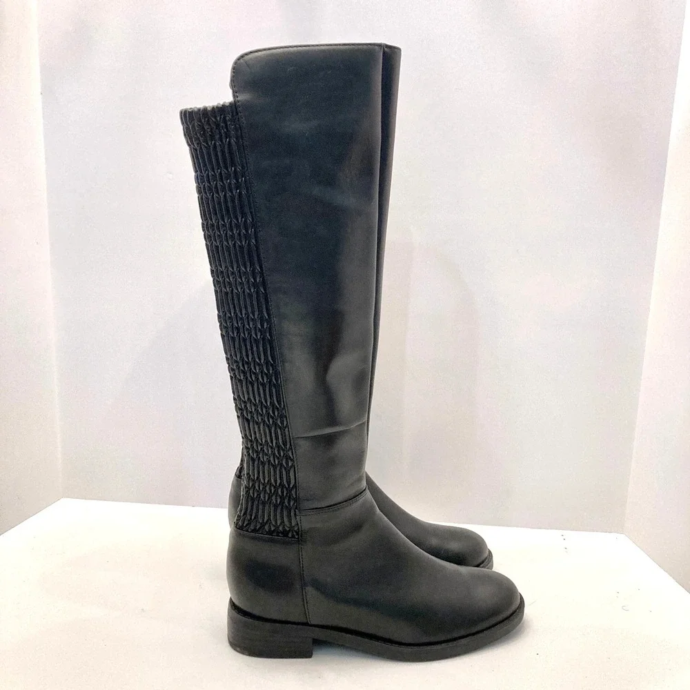 Blondo Boots‎ Womens 6 Black Leather Water Resistant Tall Riding Elastic Back